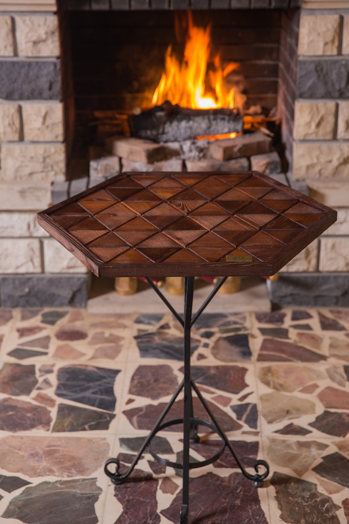 "Discover the elegance of the Hexable Table, a classic piece designed to bring timeless sophistication to your space. With its sturdy construction and refined hexagonal shape, this table is perfect for adding a touch of traditional charm to any room." Swedish Wood, German beech Wood, MDF Antique paint finish for top Iron Legs powder coating Dimension: 75*52*52 cm